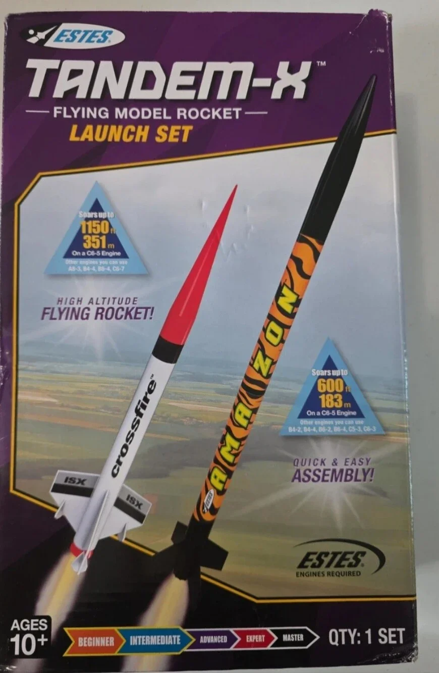 Tandem-X Kids Flying Model Rocket Launch Set — Red, Black, Orange